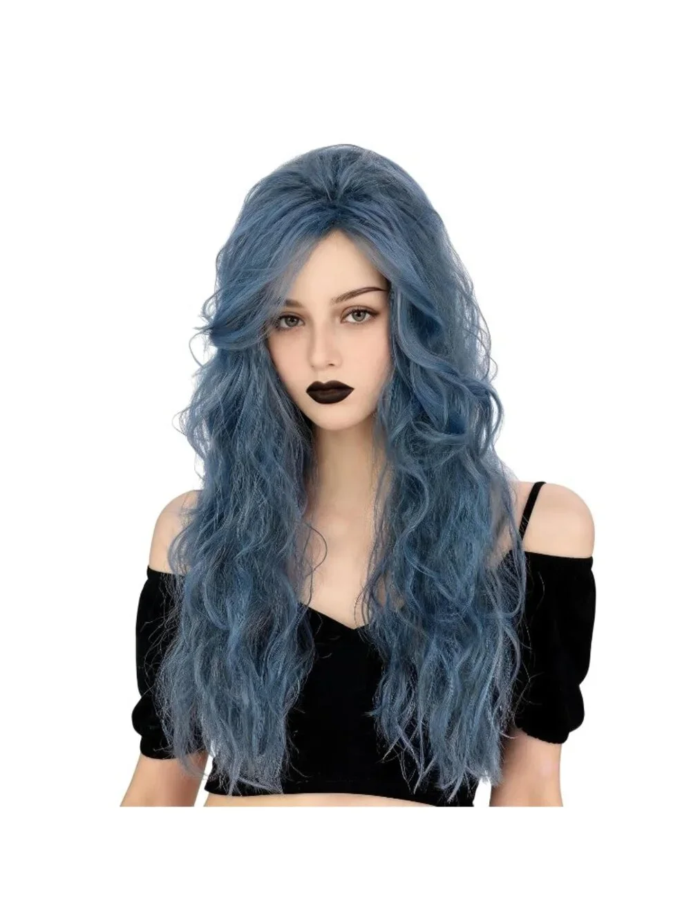 Women's Blue Grey Short Cosplay Halloween Costume Wig With Necklace Earrings